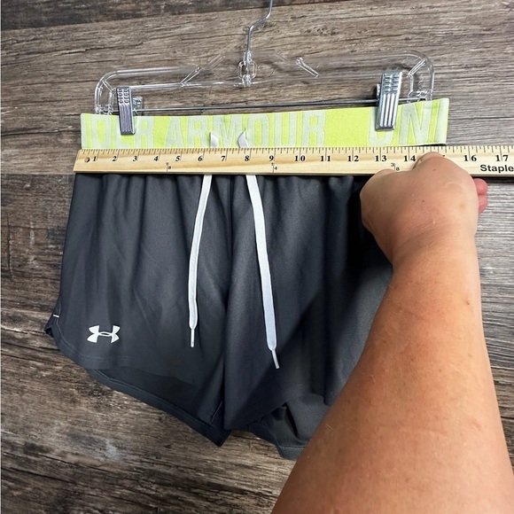 Under Armour Athletic Running Shorts - Gray with Yellow Waistband - Picture 3 of 5